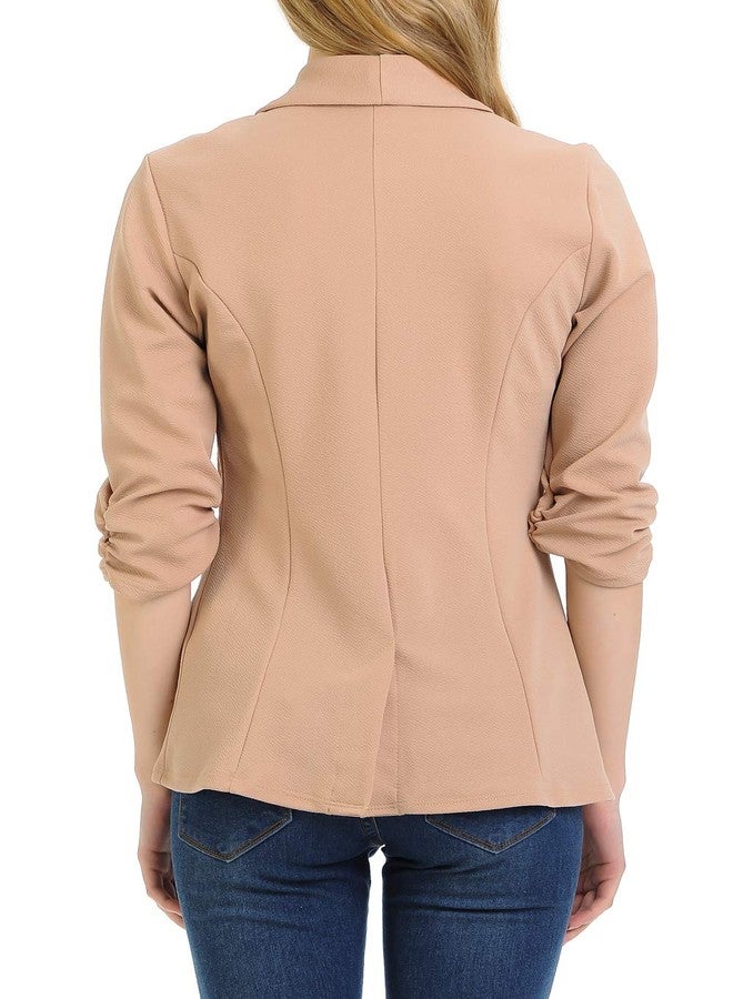 MINEFREE Women's 3/4 Ruched Sleeve Lightweight Work Office Blazer Jacket Mocha S - Image 4